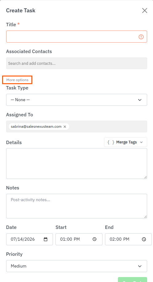 Create Task dialog