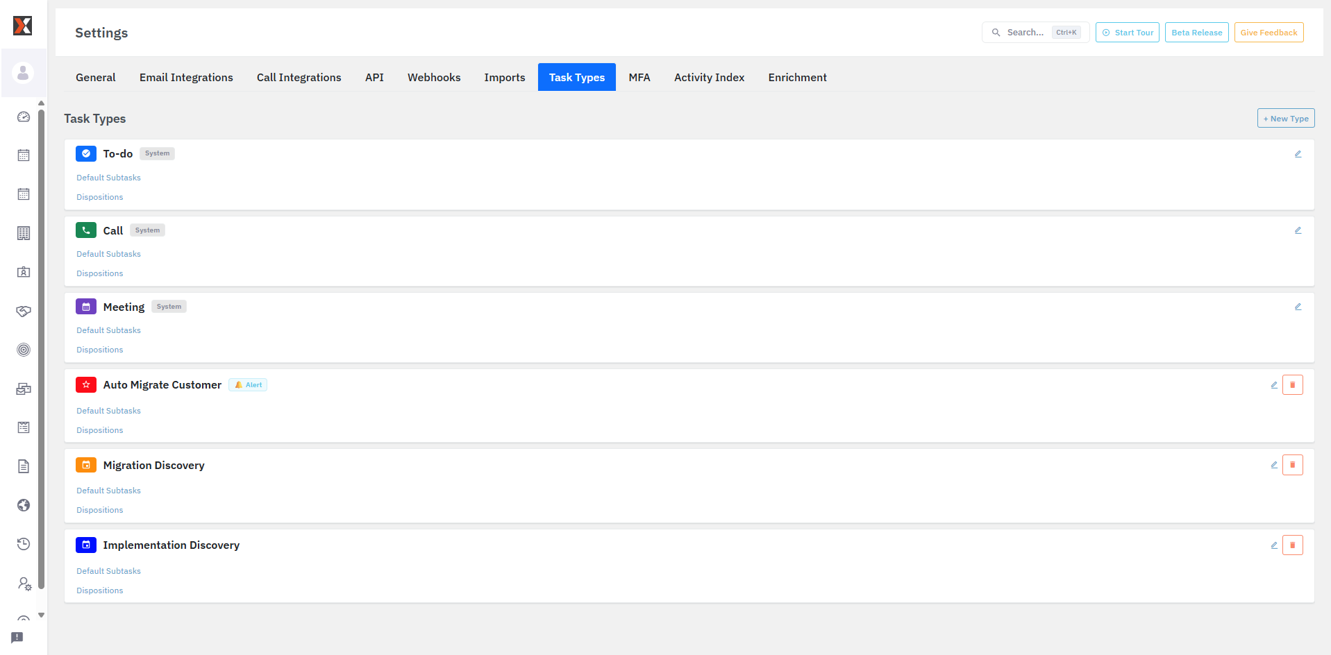 Settings - Task Types