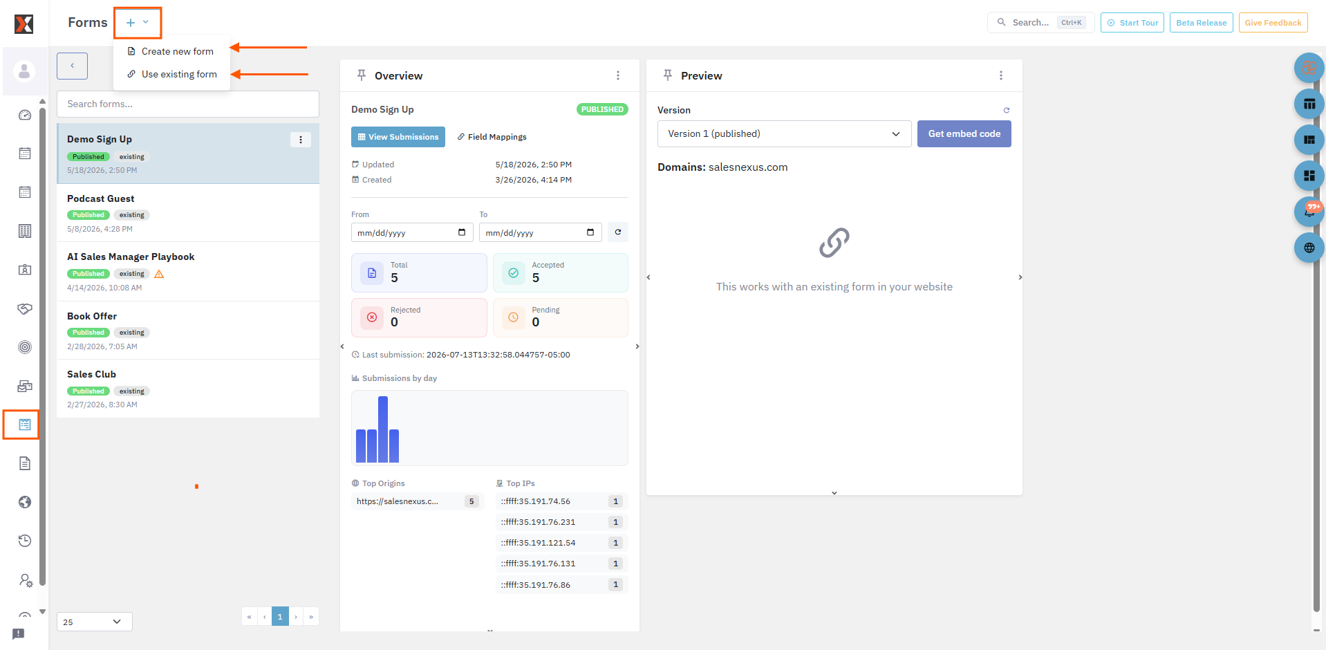 Create form menu