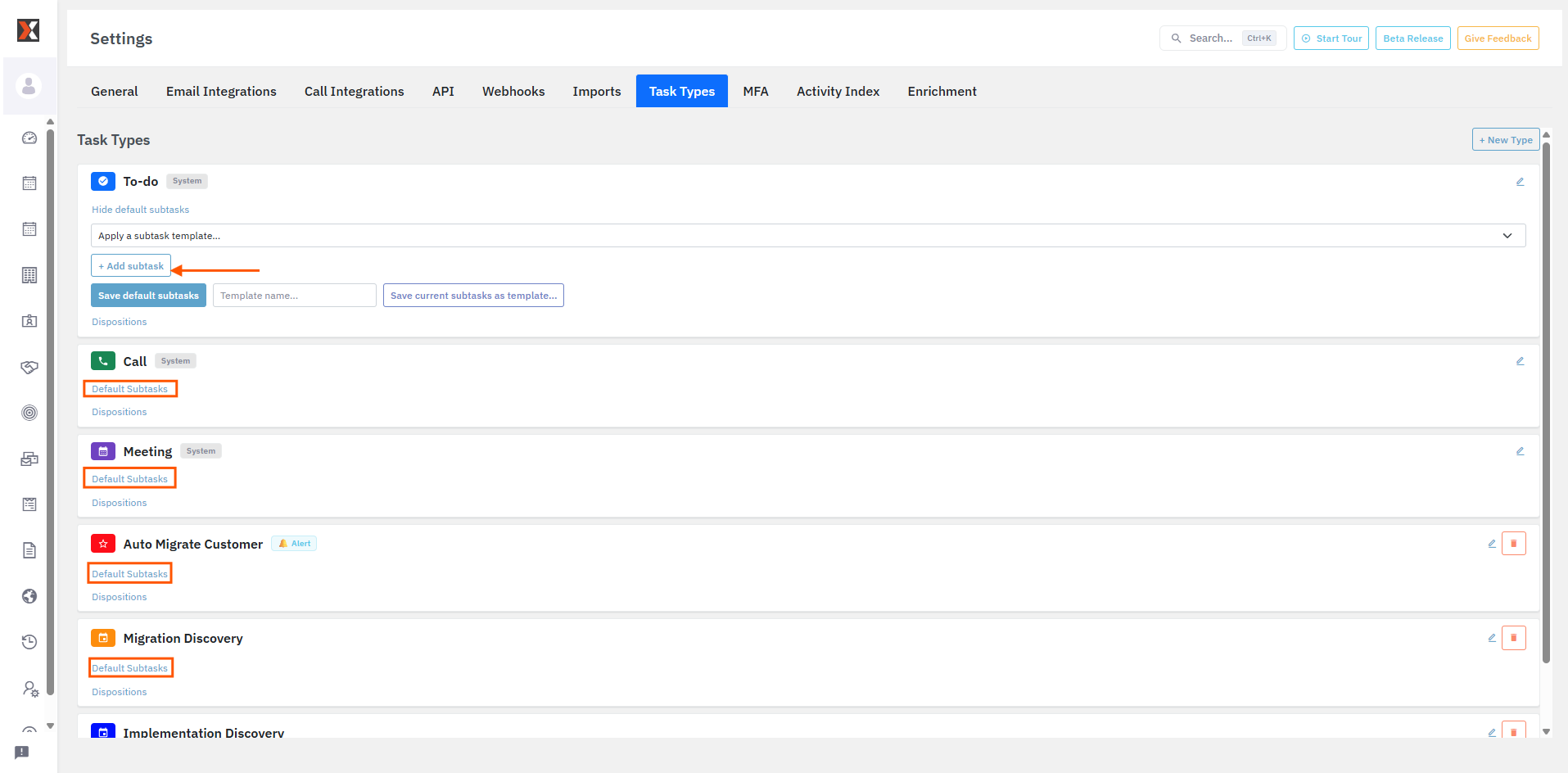 Default subtasks editor