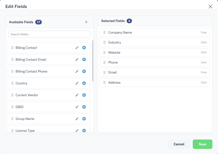 Edit Fields panel